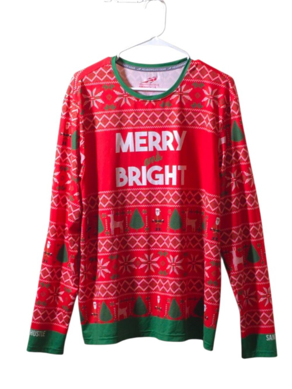 Headsweats Merry & Bright Christmas Performance Tee Large Holiday Running Shirt